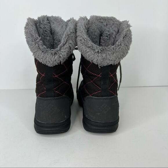 Columbia charcoal gray pink faux fur trim winter lace up ankle snow boots size 1 - Picture 5 of 10